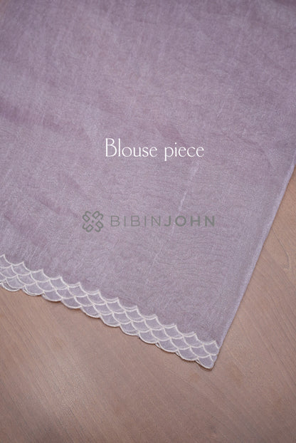 Tissue Organza Embroidery Saree For Women Dusty Lavender BLOUSE PIECE