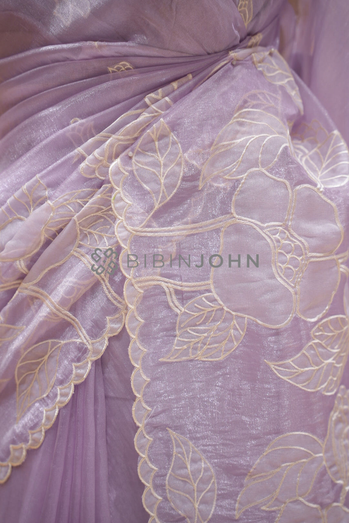 Tissue Organza Embroidery Saree For Women Dusty Lavender SIDE VIEW