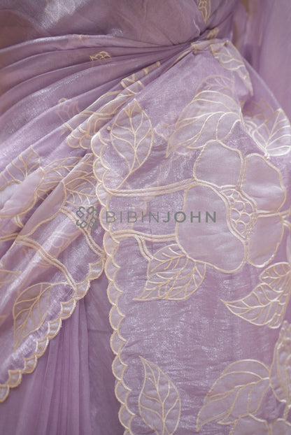 Tissue Organza Embroidery Saree For Women Dusty Lavender SIDE VIEW