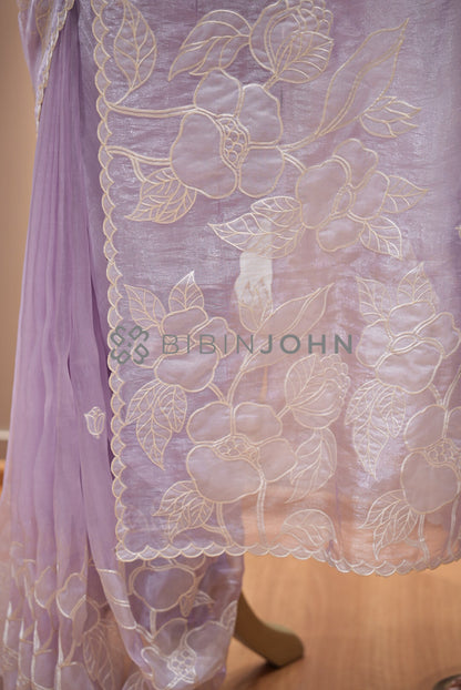 Tissue Organza Embroidery Saree For Women Dusty Lavender PALLU
