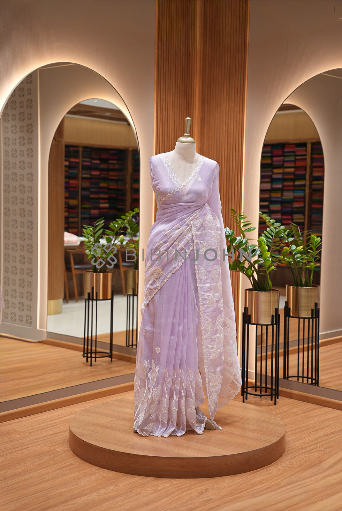 Tissue Organza Embroidery Saree For Women Dusty Lavender