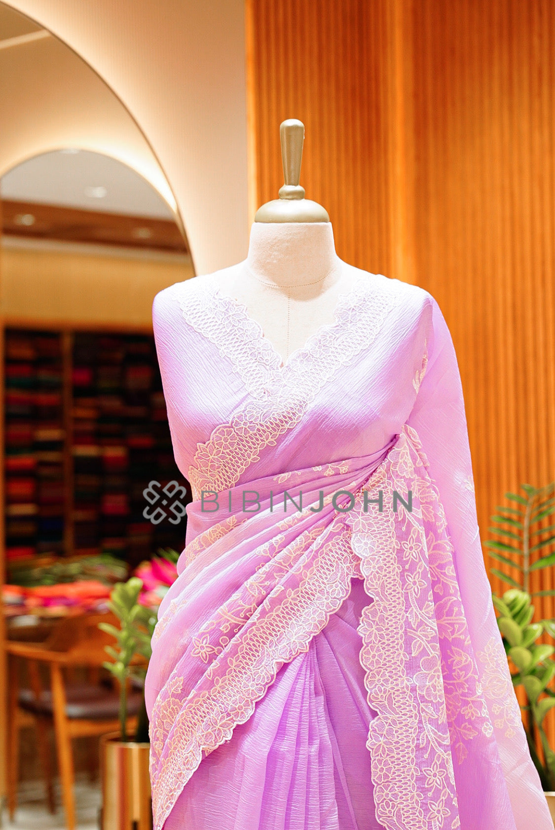 Tissue Organza Embroidery Saree For Women Lavender  close view