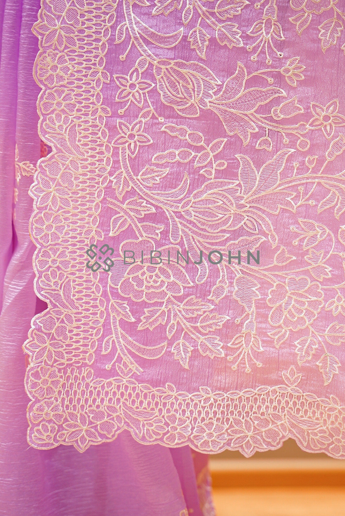 Tissue Organza Embroidery Saree For Women Lavender pallu