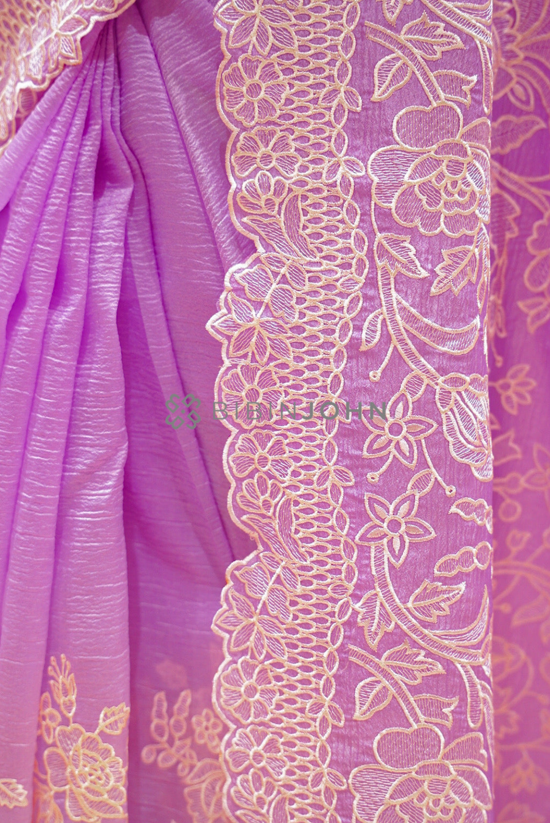 Tissue Organza Embroidery Saree For Women Lavender side view