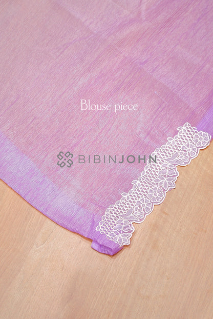 Tissue Organza Embroidery Saree For Women Lavender blouse piece