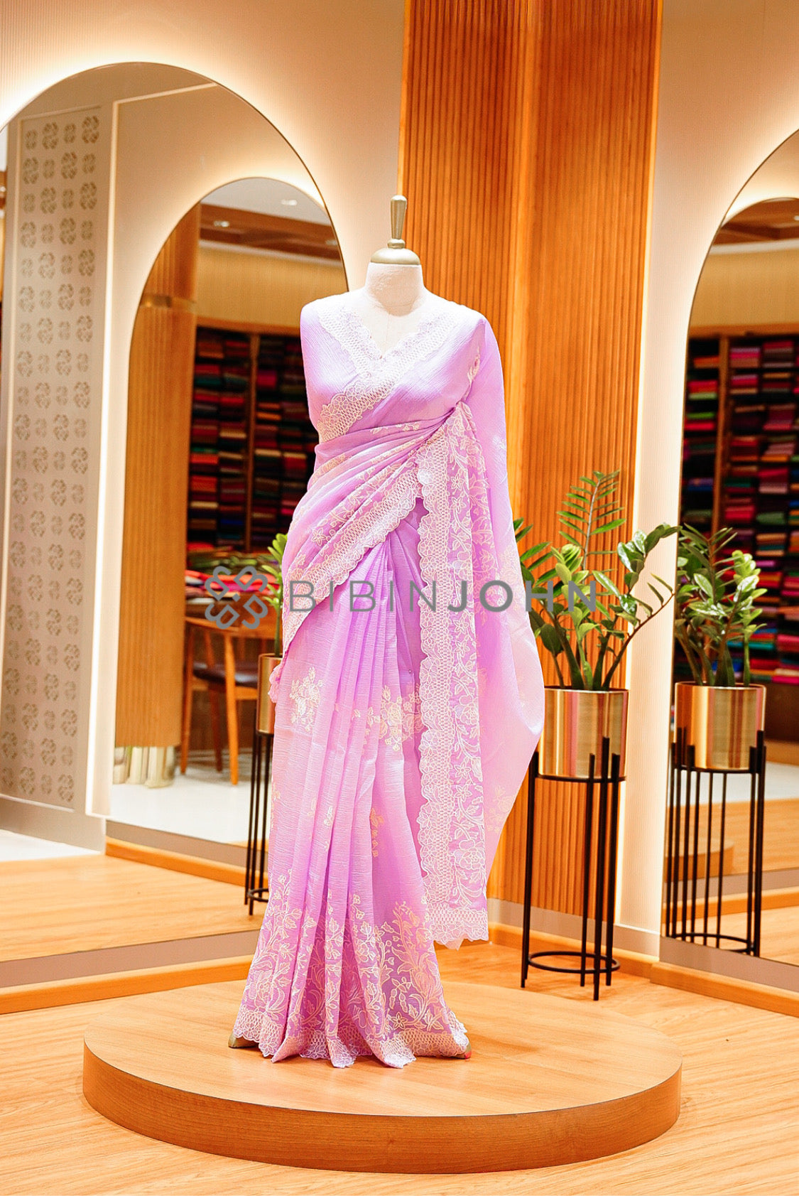 Tissue Organza Embroidery Saree For Women Lavender