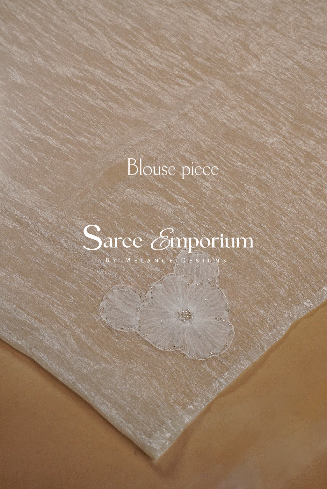 Tissue Organza Embroidery Saree For Women Ivory White Blouse Piece.