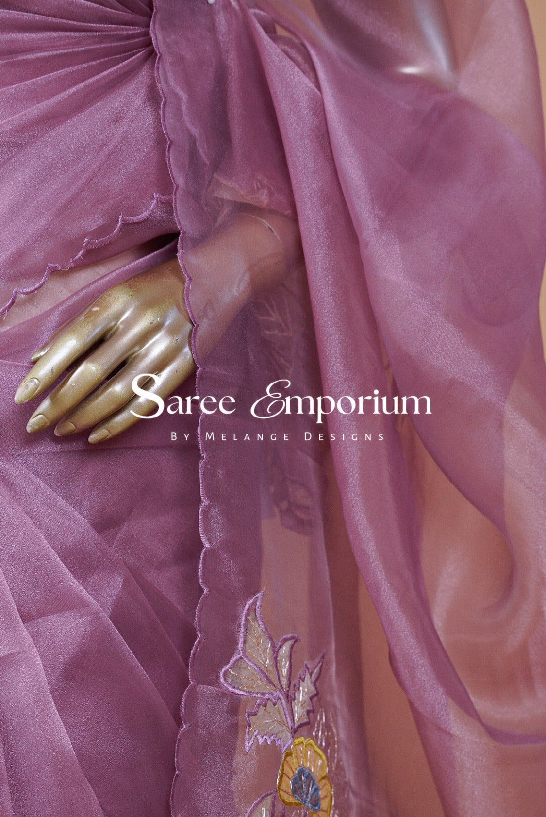 Tissue Organza Embroidery Saree For Women Dusty Mauve Pink
