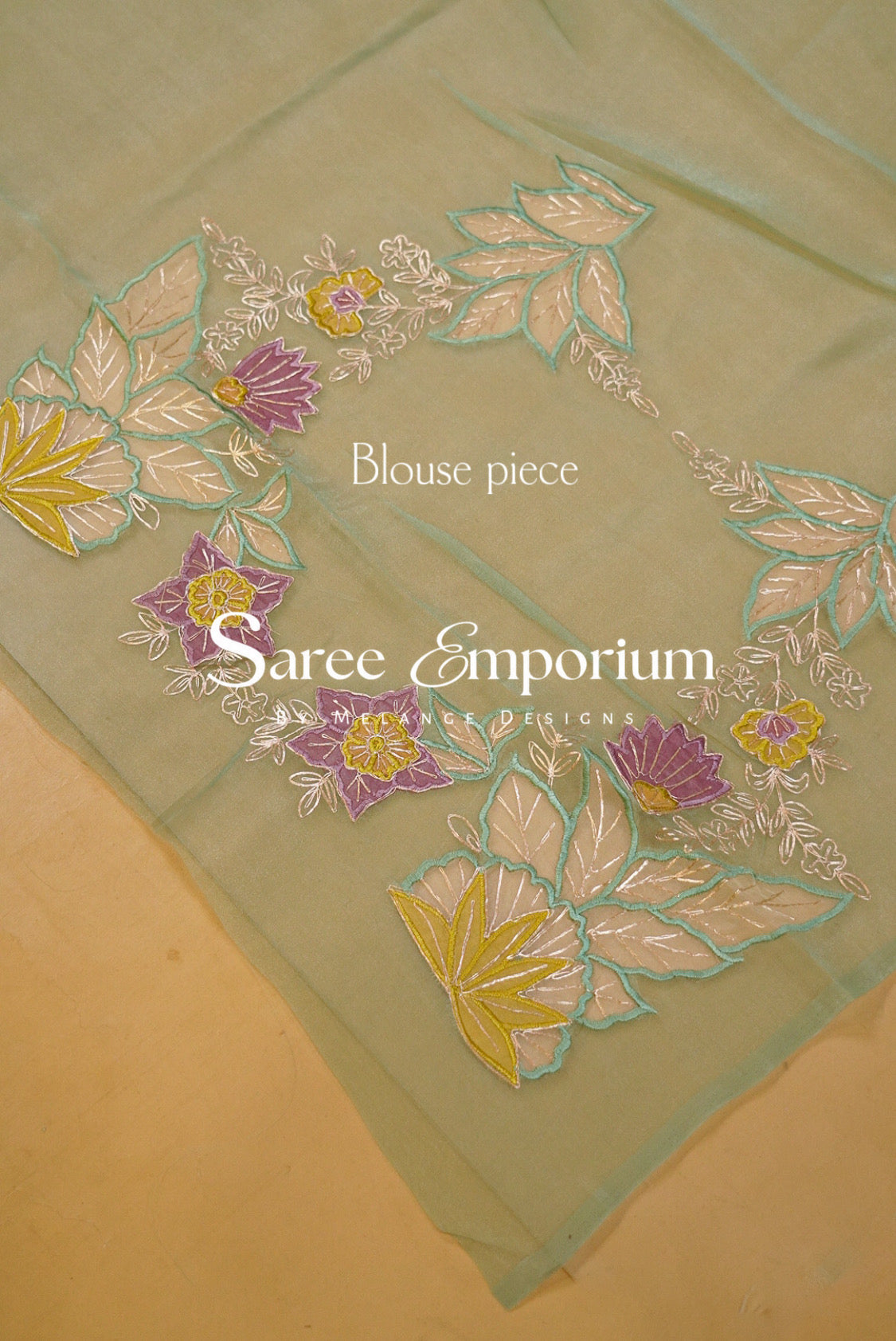 Tissue Organza Embroidery Saree For Women Sage Mint Green Blouse Piece.