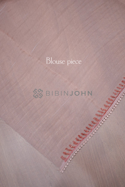 Tissue Organza Embroidery Saree For Women Dusty Peach Pink blouse piece