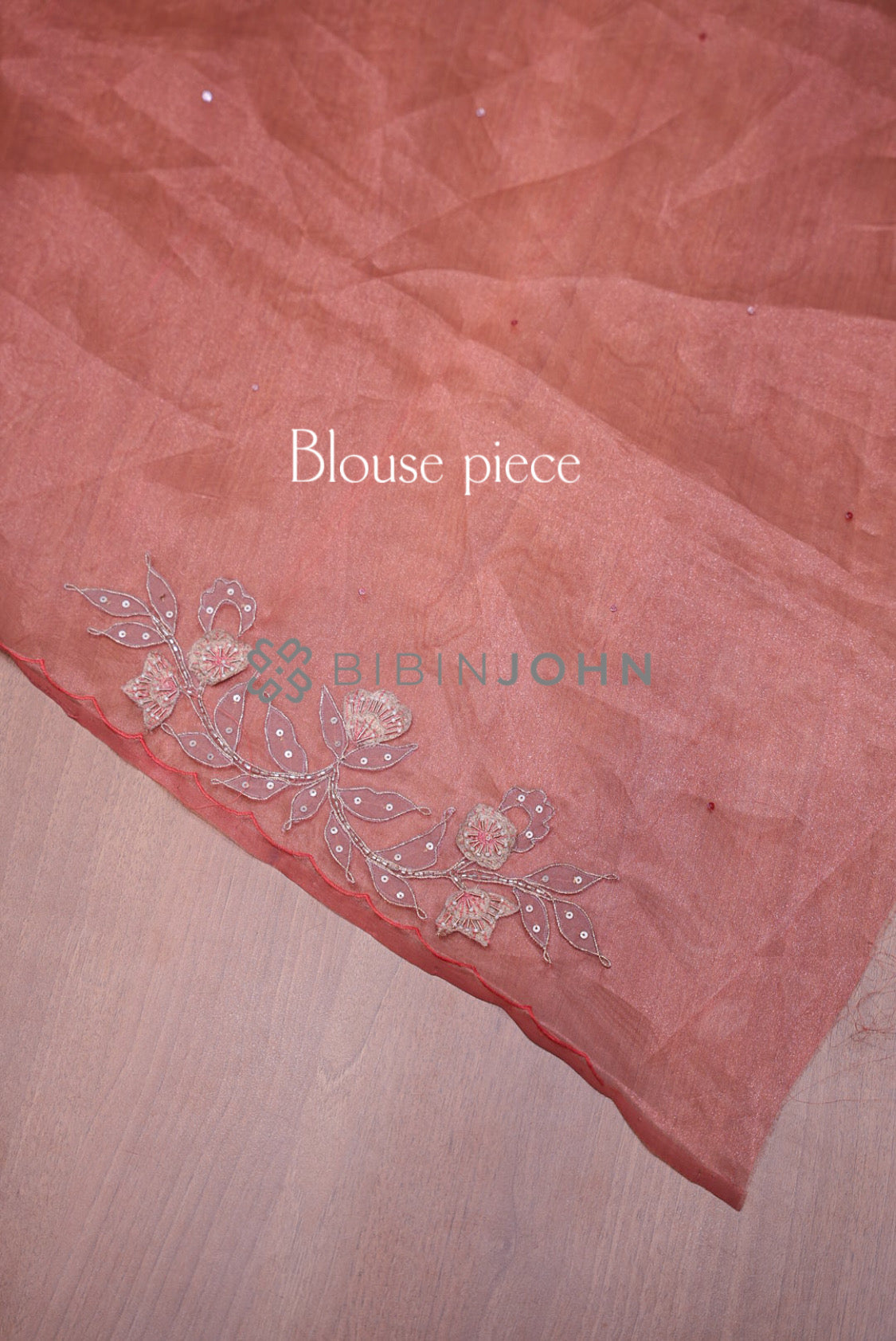 Tissue Organza Embroidery Saree For Women Coral Peach  BLOUSE PIECE