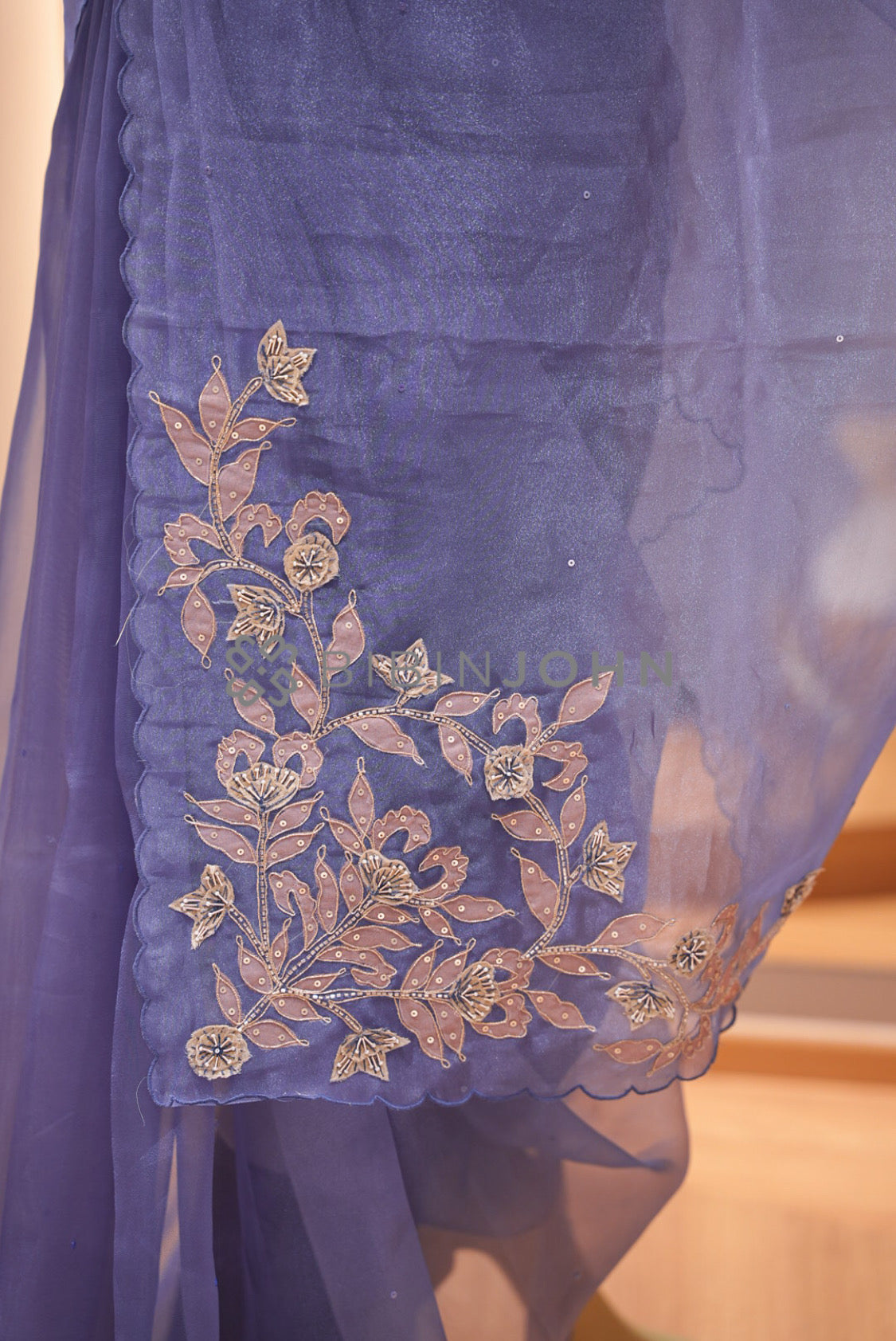 Tissue Organza Embroidery Saree For Women Dusty Periwinkle Blue PALLU
