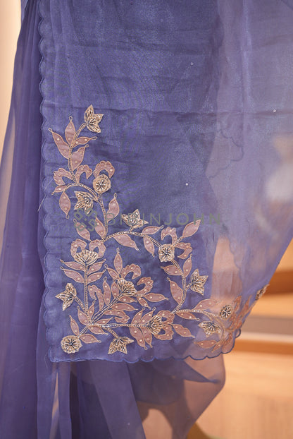 Tissue Organza Embroidery Saree For Women Dusty Periwinkle Blue PALLU