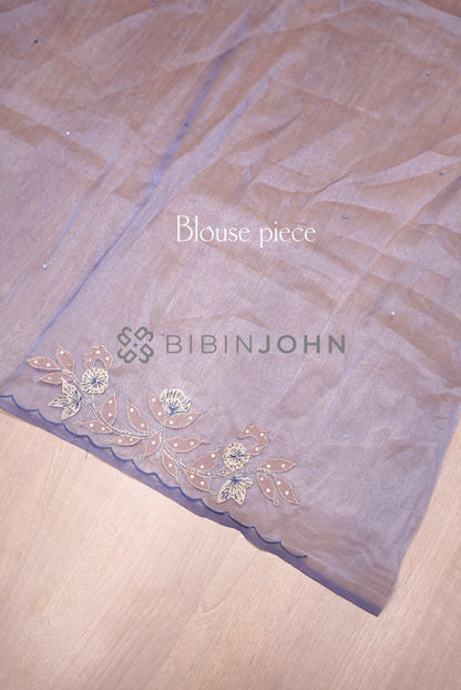 Tissue Organza Embroidery Saree For Women Dusty Periwinkle Blue BLOUSE PIECE