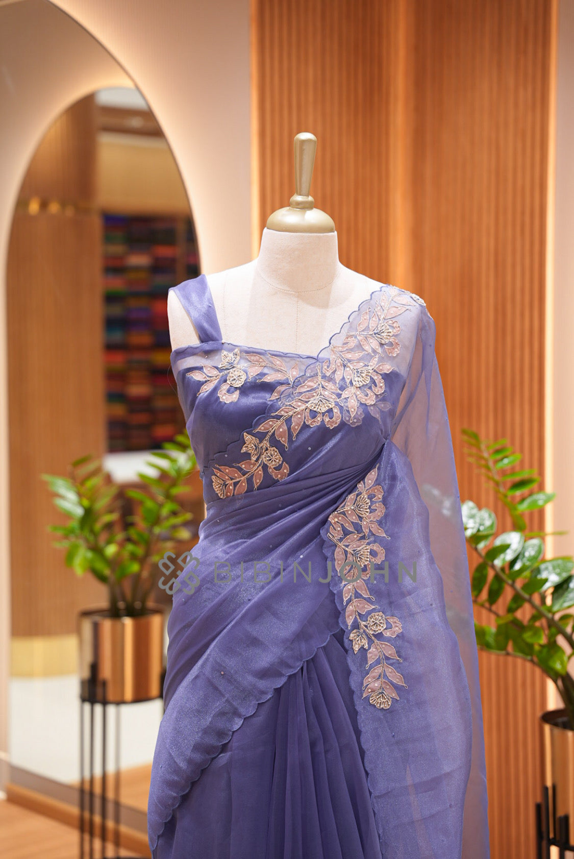 Tissue Organza Embroidery Saree For Women Dusty Periwinkle Blue CLOSE VIEW