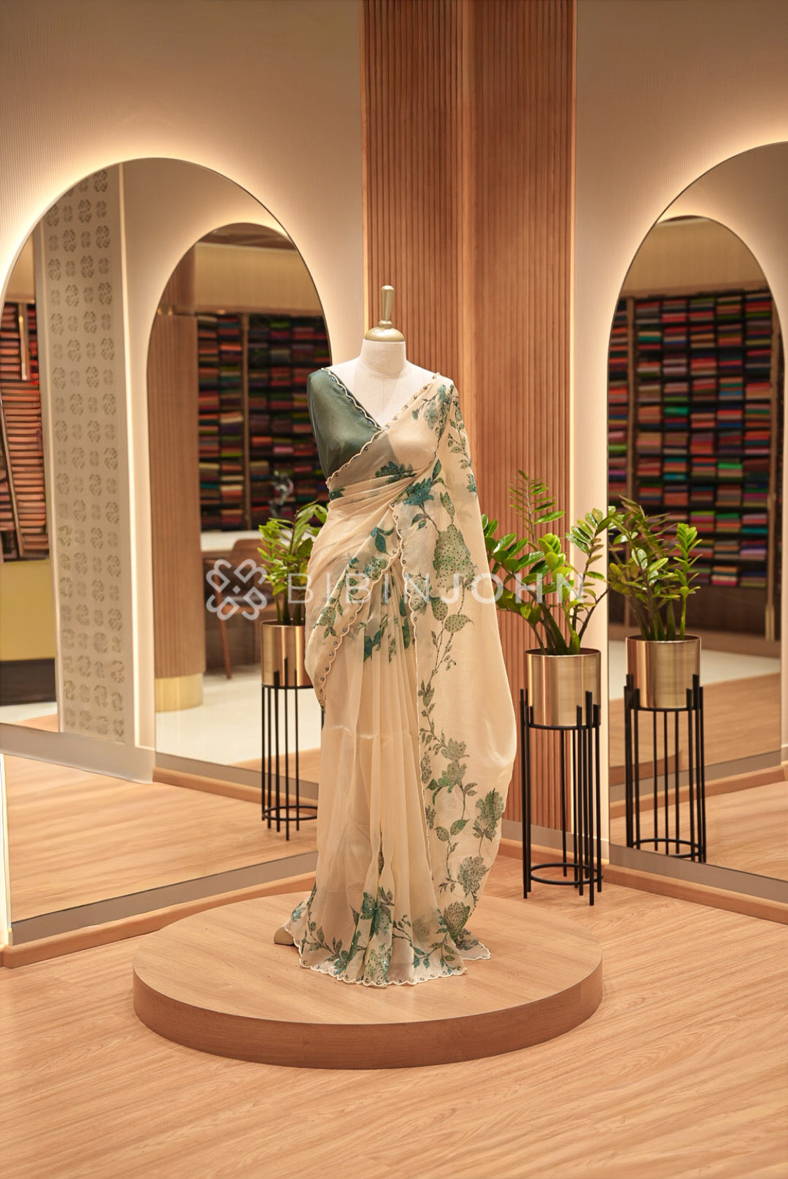 Tissue Organza Embroidery Saree For Women Ivory Cream 