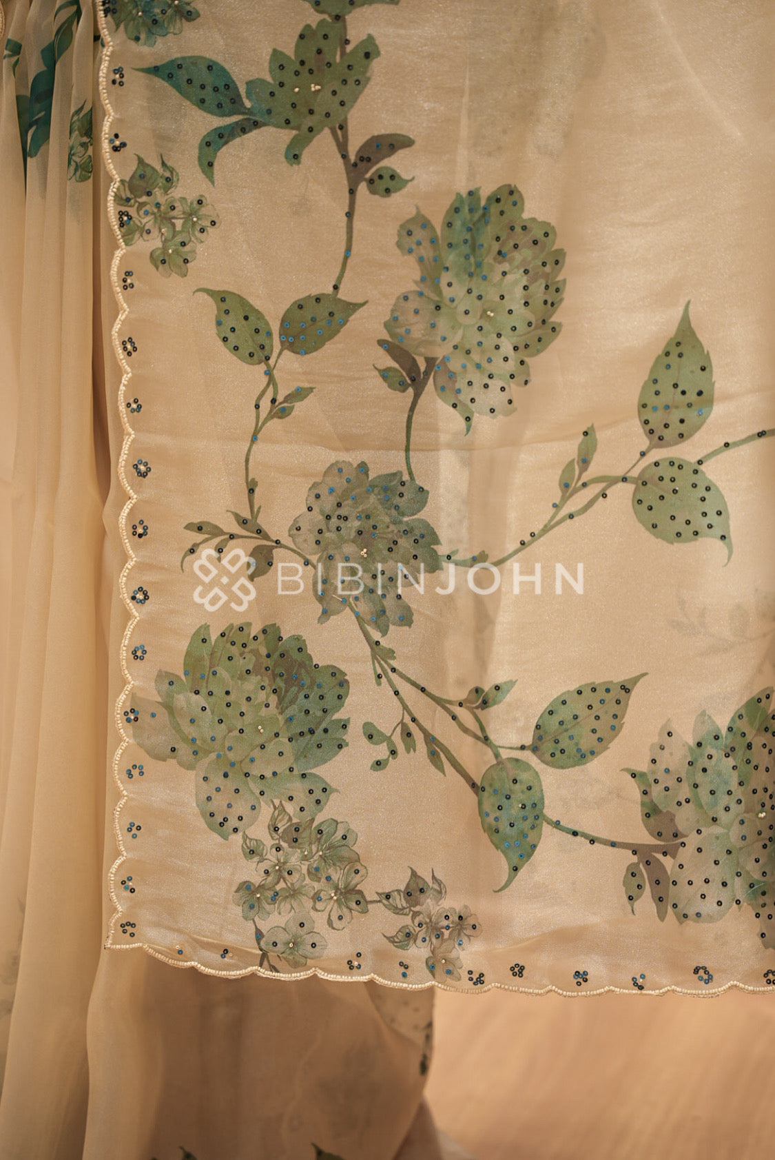 Tissue Organza Embroidery Saree For Women Ivory Cream  PALLU