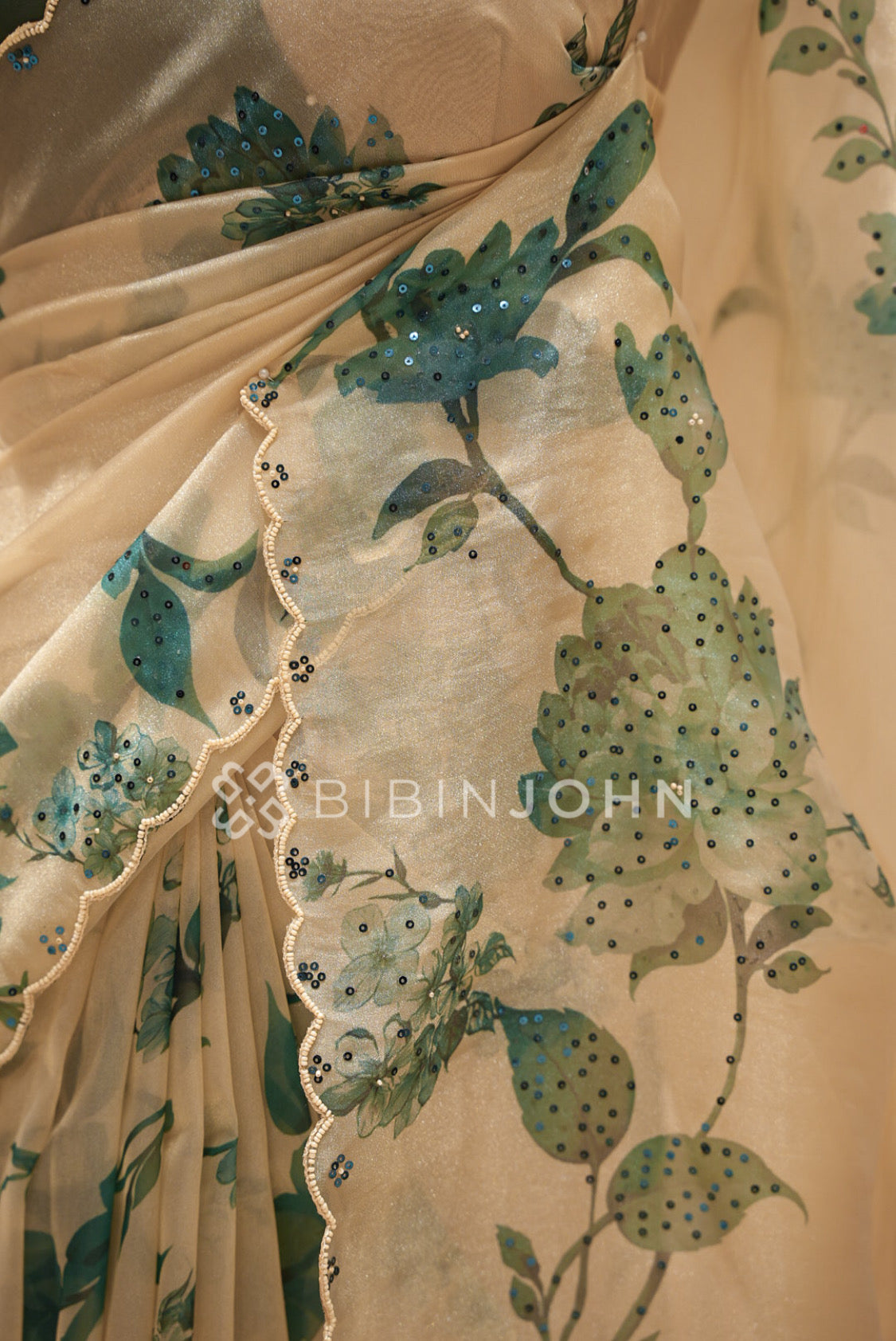 Tissue Organza Embroidery Saree For Women Ivory Cream  SIDE VIEW