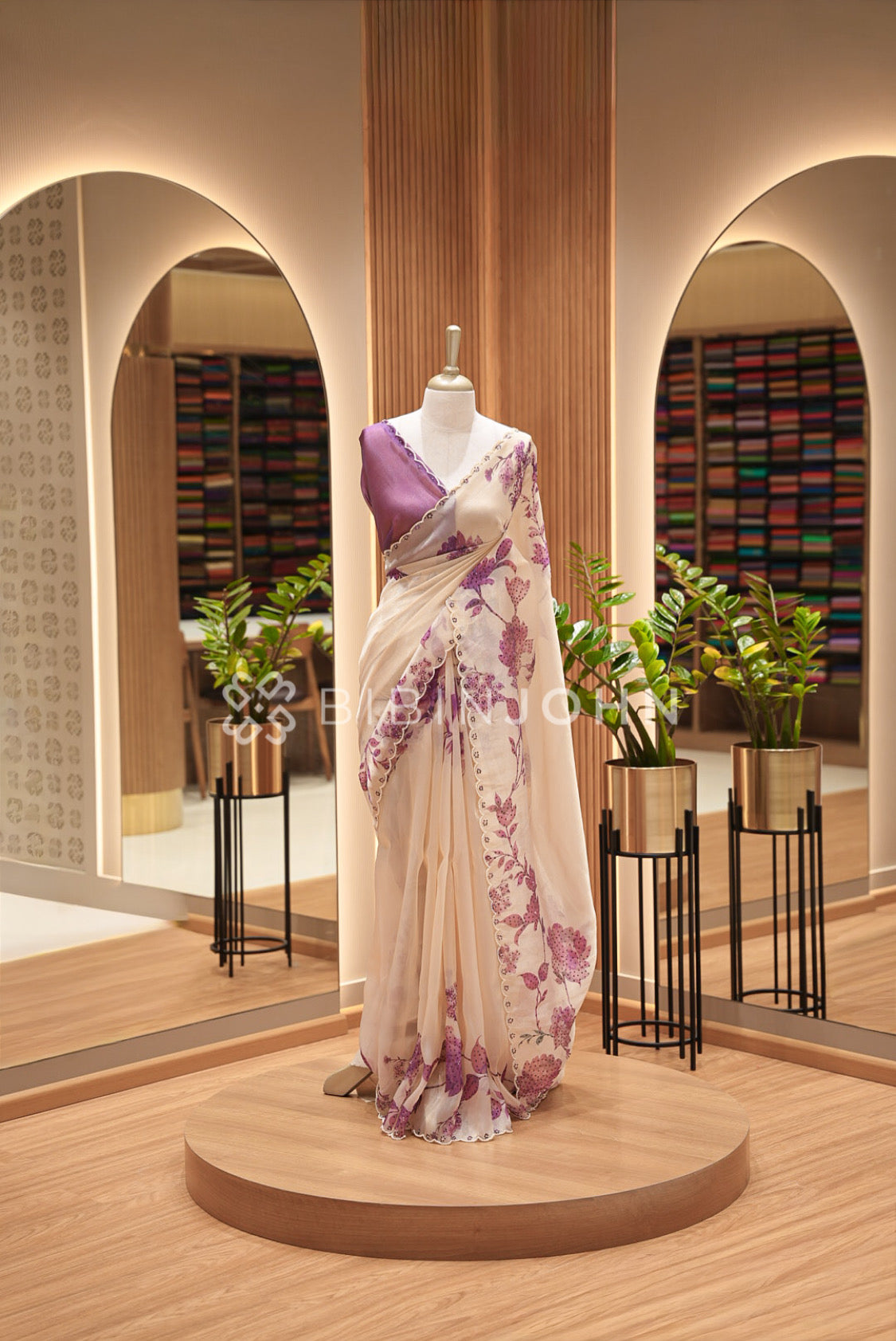 Tissue Organza Embroidery Saree For Women Ivory Cream
