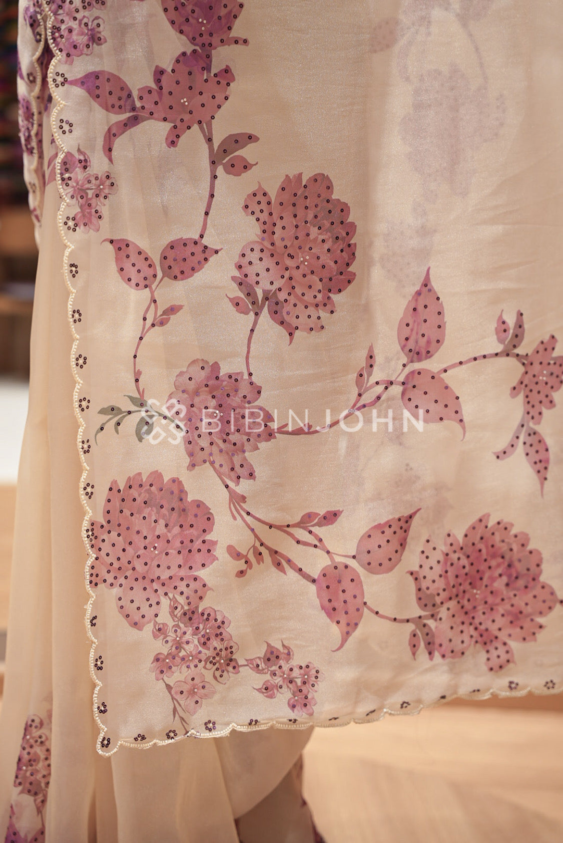 Tissue Organza Embroidery Saree For Women Ivory Cream PALLU