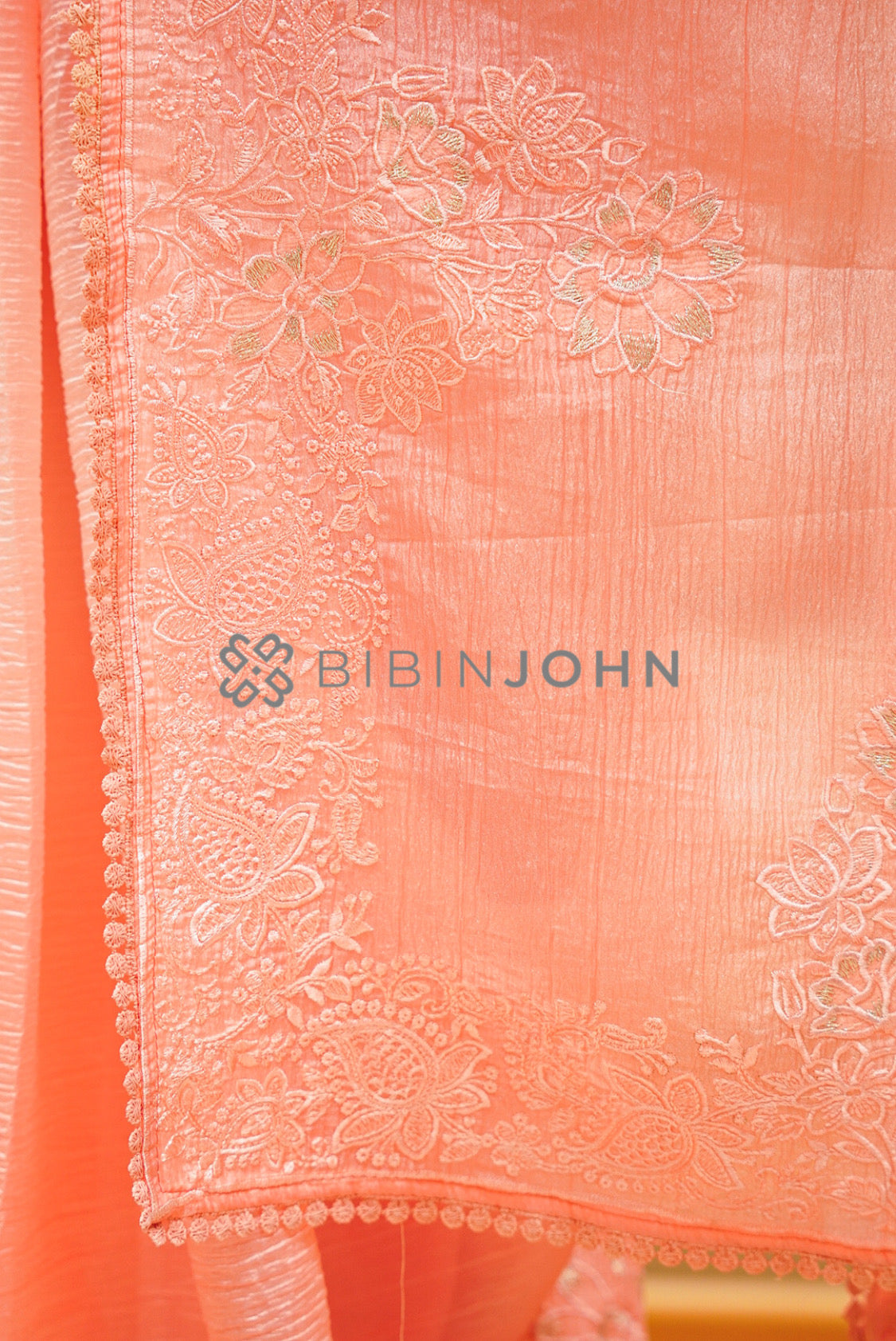  Tissue Organza Embroidery Saree For Women  peach SIDE VIEW