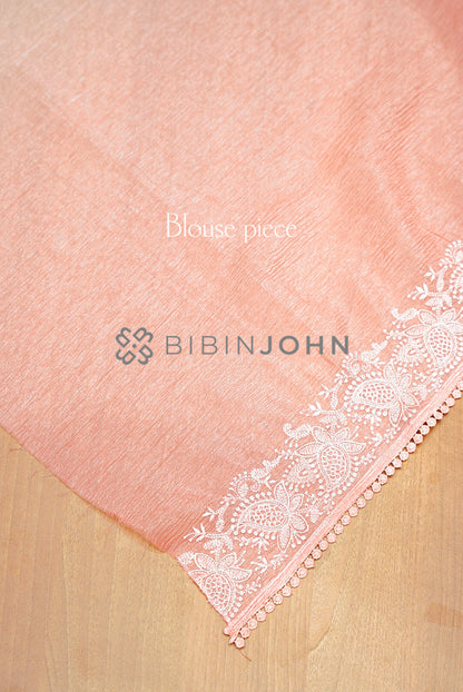 Tissue Organza Embroidery Saree For Women  peach BLOUSE PIECE.