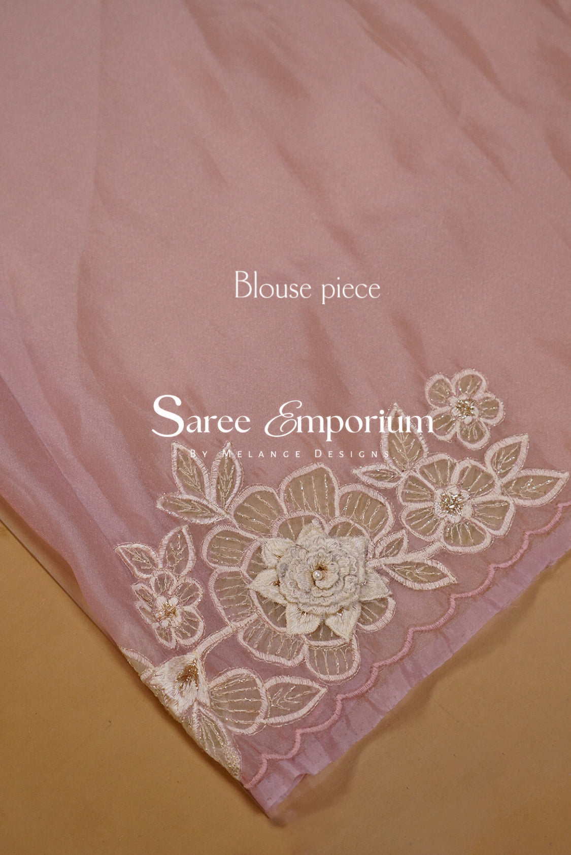Tissue Organza Applique Saree For Women Dusty Rose Blouse Piece.