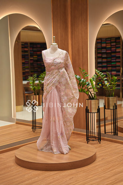 Tissue Organza Embroidery Saree Dusty Blush Pink BJ0941