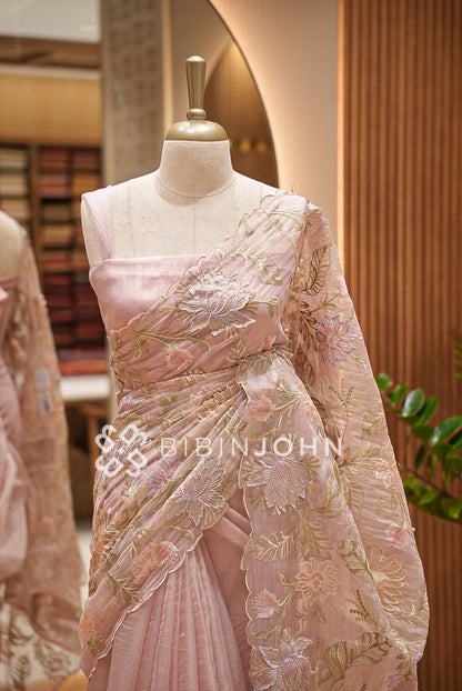 Tissue Organza Embroidery Saree Dusty Blush Pink BJ0941