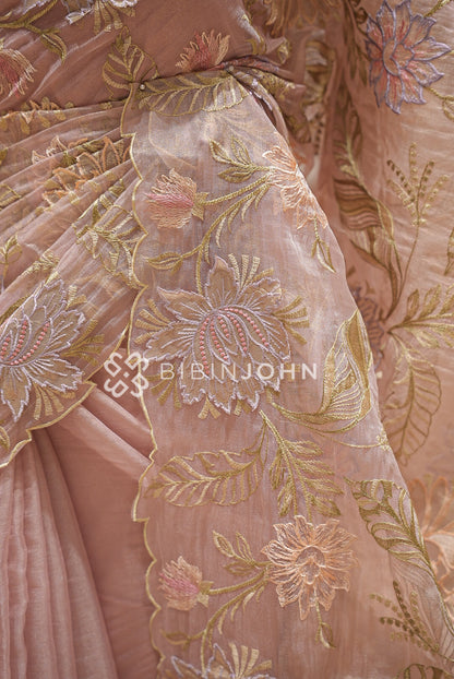 Tissue Organza Embroidery Saree Dusty Blush Pink BJ0941