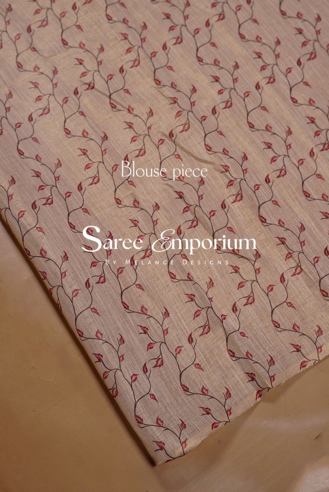 Tissue Linen Embroidery Saree For Women Natural Ivory-Beige Blouse Piece.