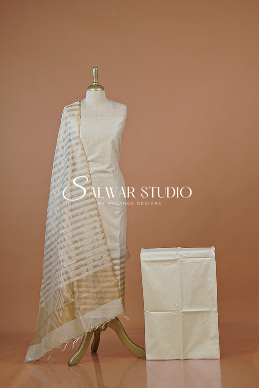 Banarasi Chanderi Unstitched Salwar Suit Dress Material Off White AC0228