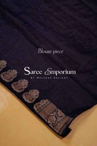 Banarasi Silk Saree For Women Deep Navy Blue 