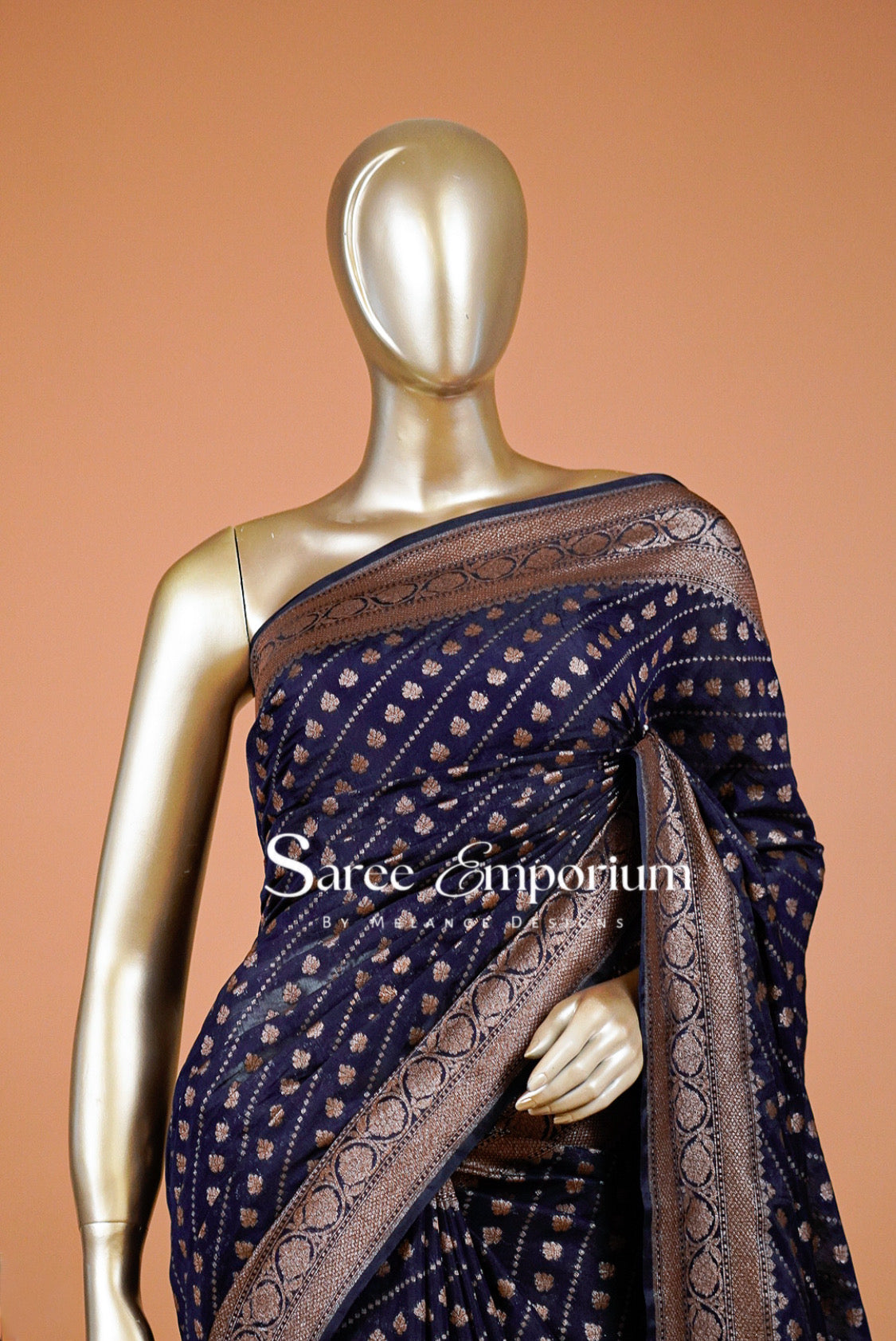 Banarasi Silk Saree For Women Deep Navy Blue 