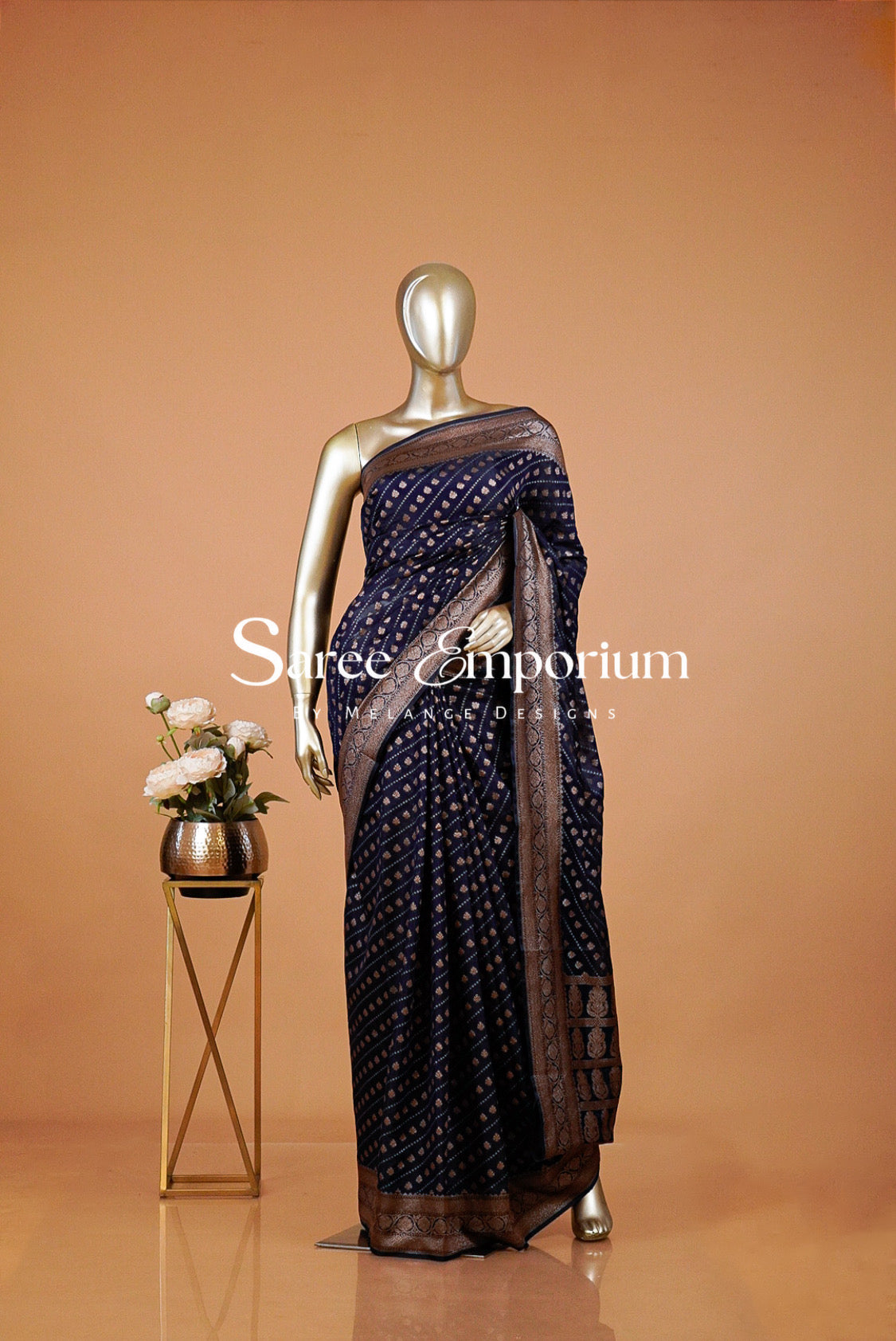 Banarasi Silk Saree For Women Deep Navy Blue 