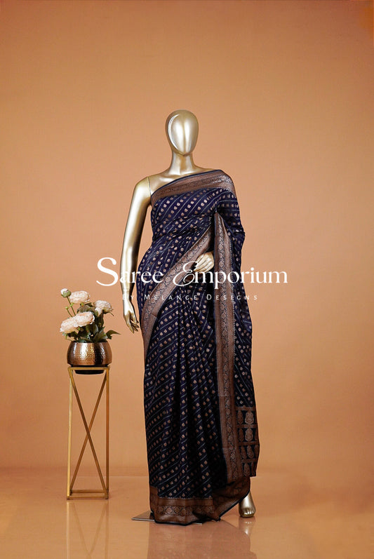 Banarasi Silk Saree For Women Deep Navy Blue 