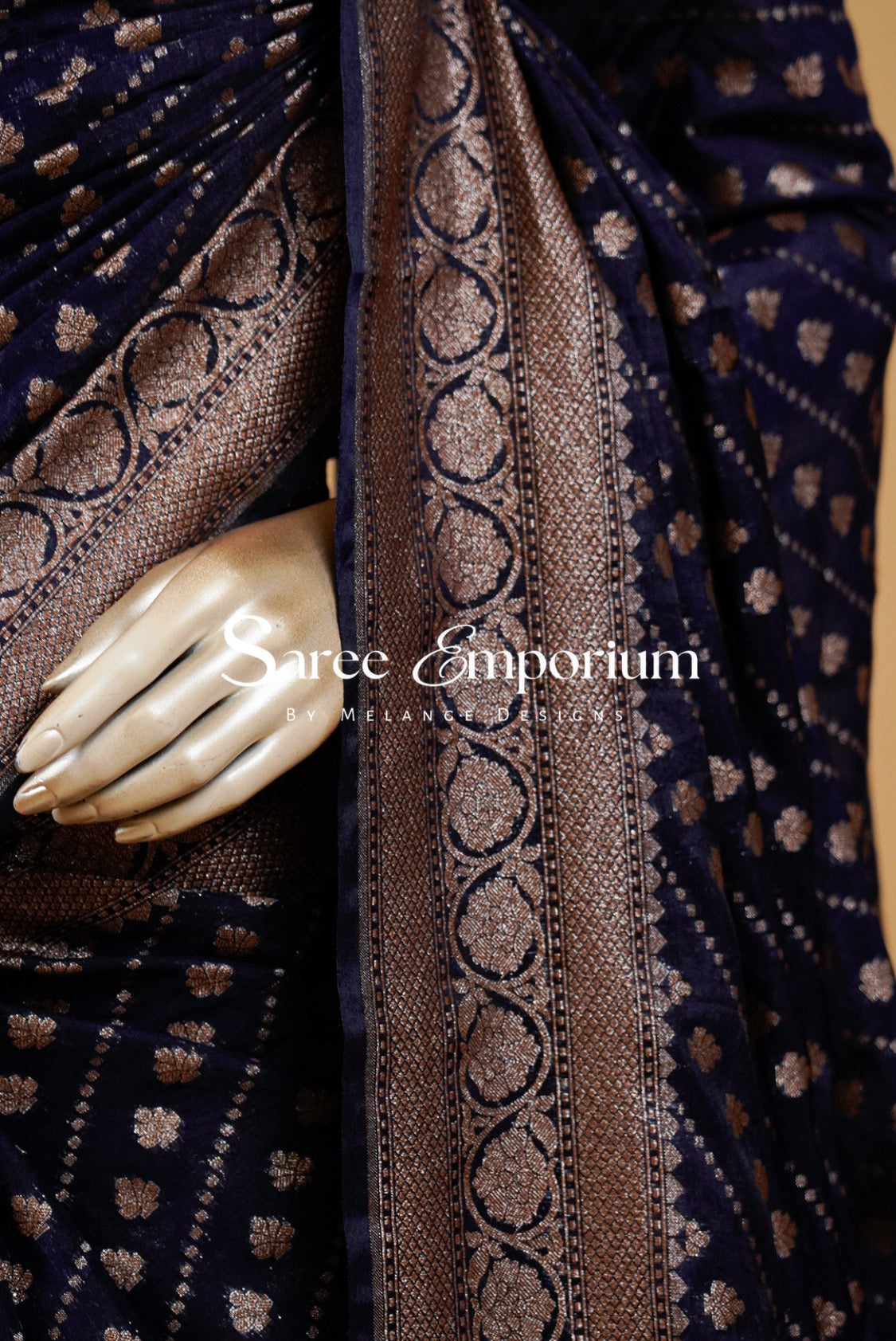 Banarasi Silk Saree For Women Deep Navy Blue 