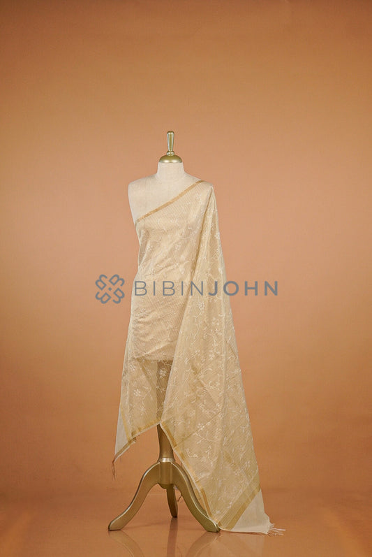 Silk Embroidery Dupatta For Women Off White.
