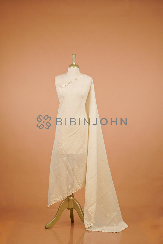 Cotton Embroidery Lace Dupatta For Women Off White 