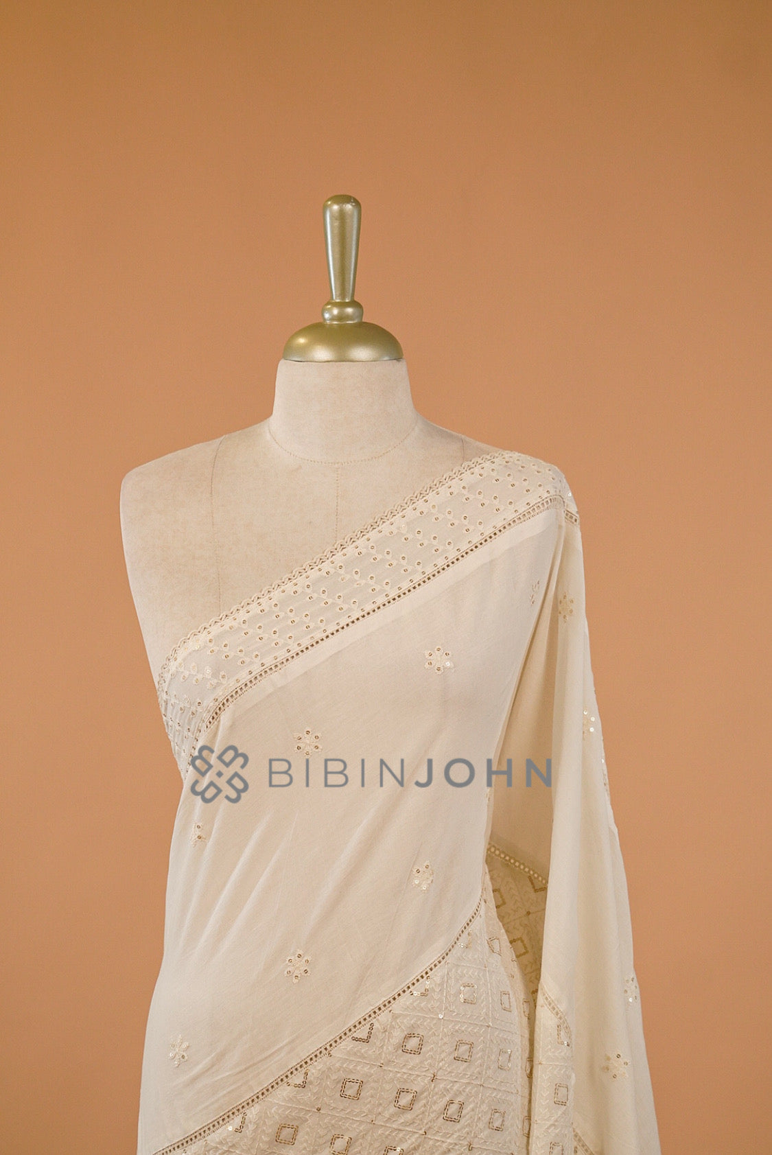 Cotton Embroidery Dupatta For Women Off White close view.