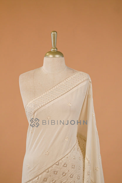 Cotton Embroidery Dupatta For Women Off White close view.