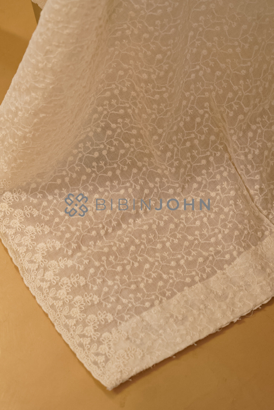 Cotton Embroidery Dupatta Off White  side view.