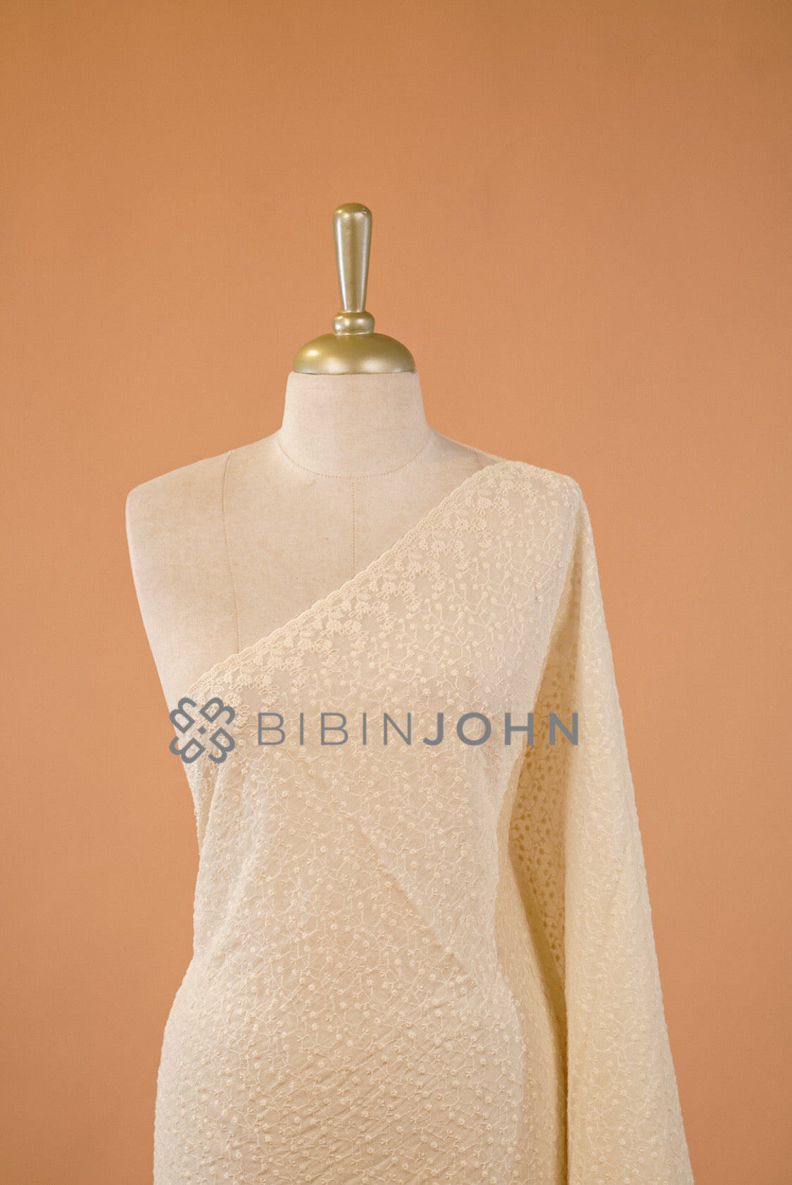 Cotton Embroidery Dupatta Off White close view.