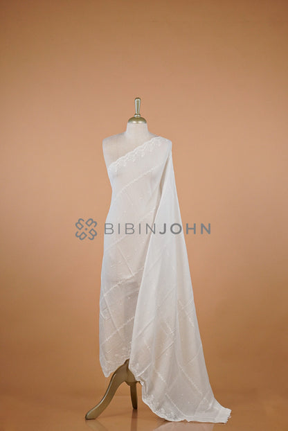 Cotta Embroidery Dupatta For Women White
