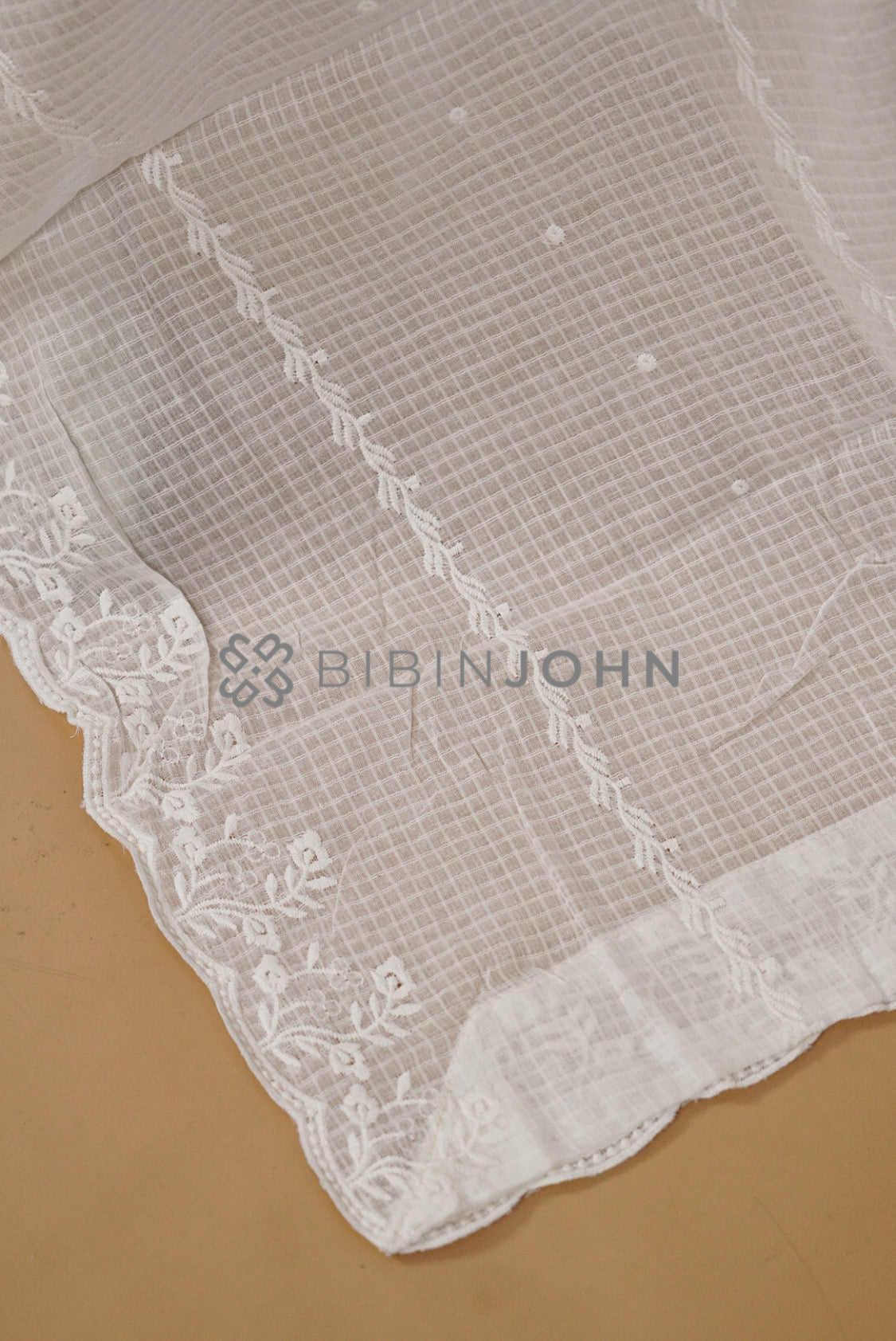 Cotta Embroidery Dupatta For Women White side view