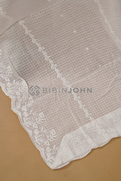 Cotta Embroidery Dupatta For Women White side view