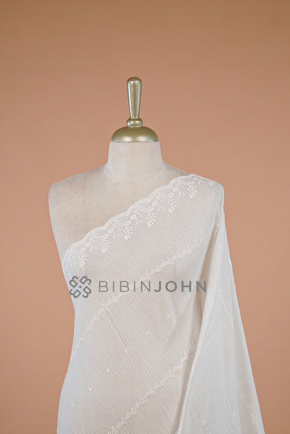 Cotta Embroidery Dupatta For Women White close view