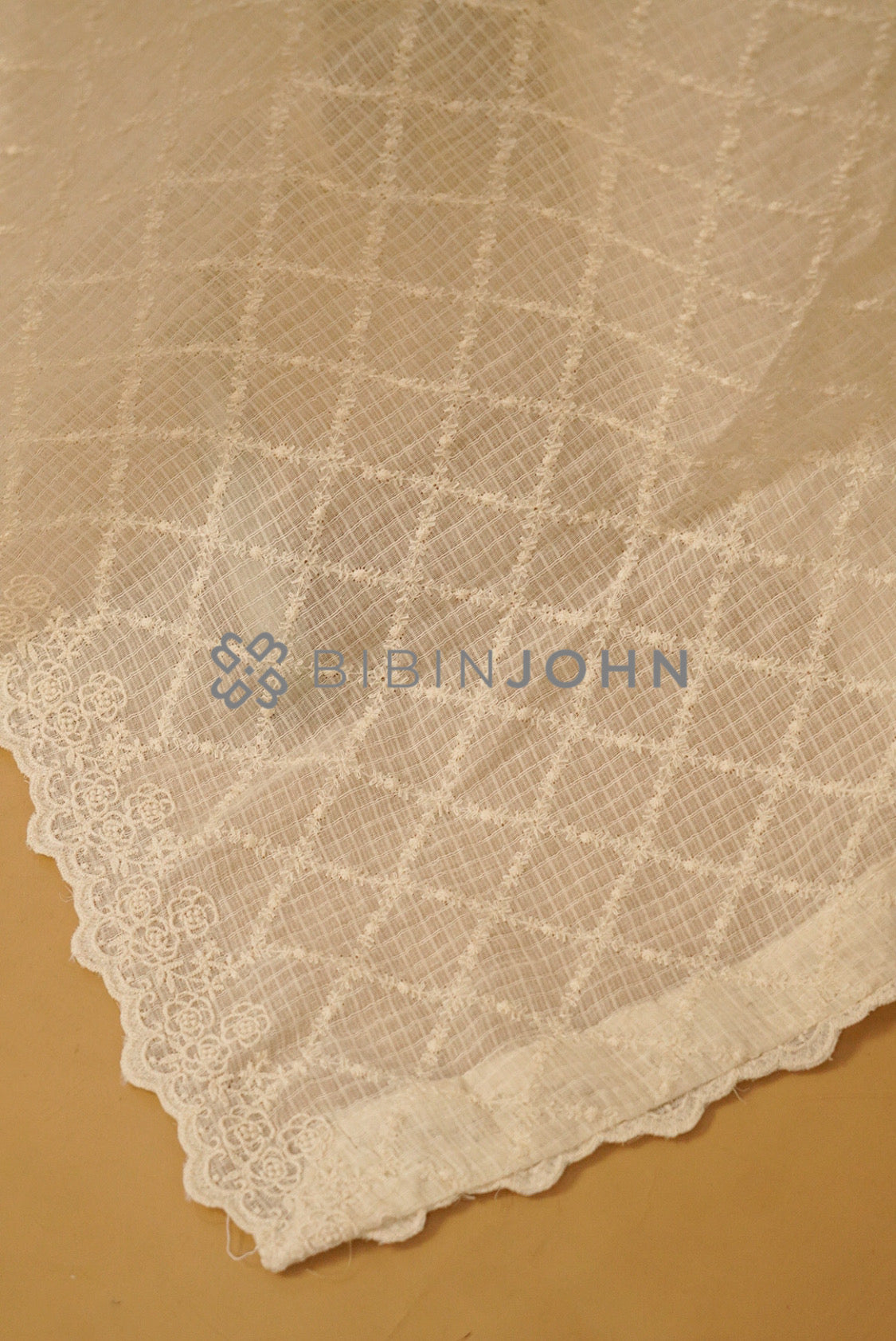 Cotton Embroidery Dupatta For Women Off White side view