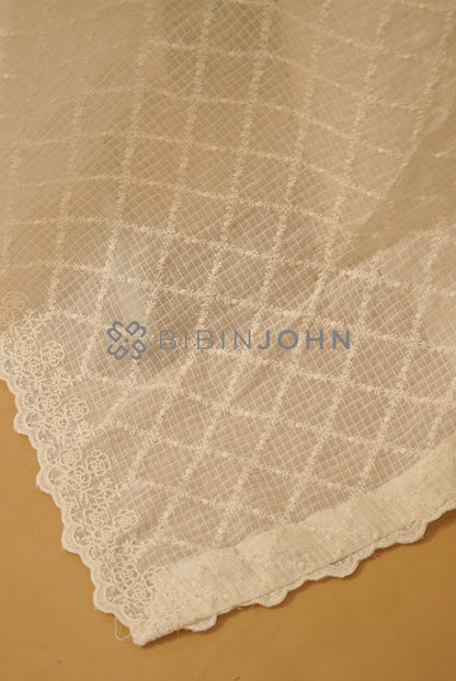 Cotton Embroidery Dupatta For Women Off White side view
