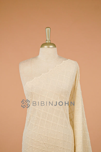 Cotton Embroidery Dupatta For Women Off White close view.